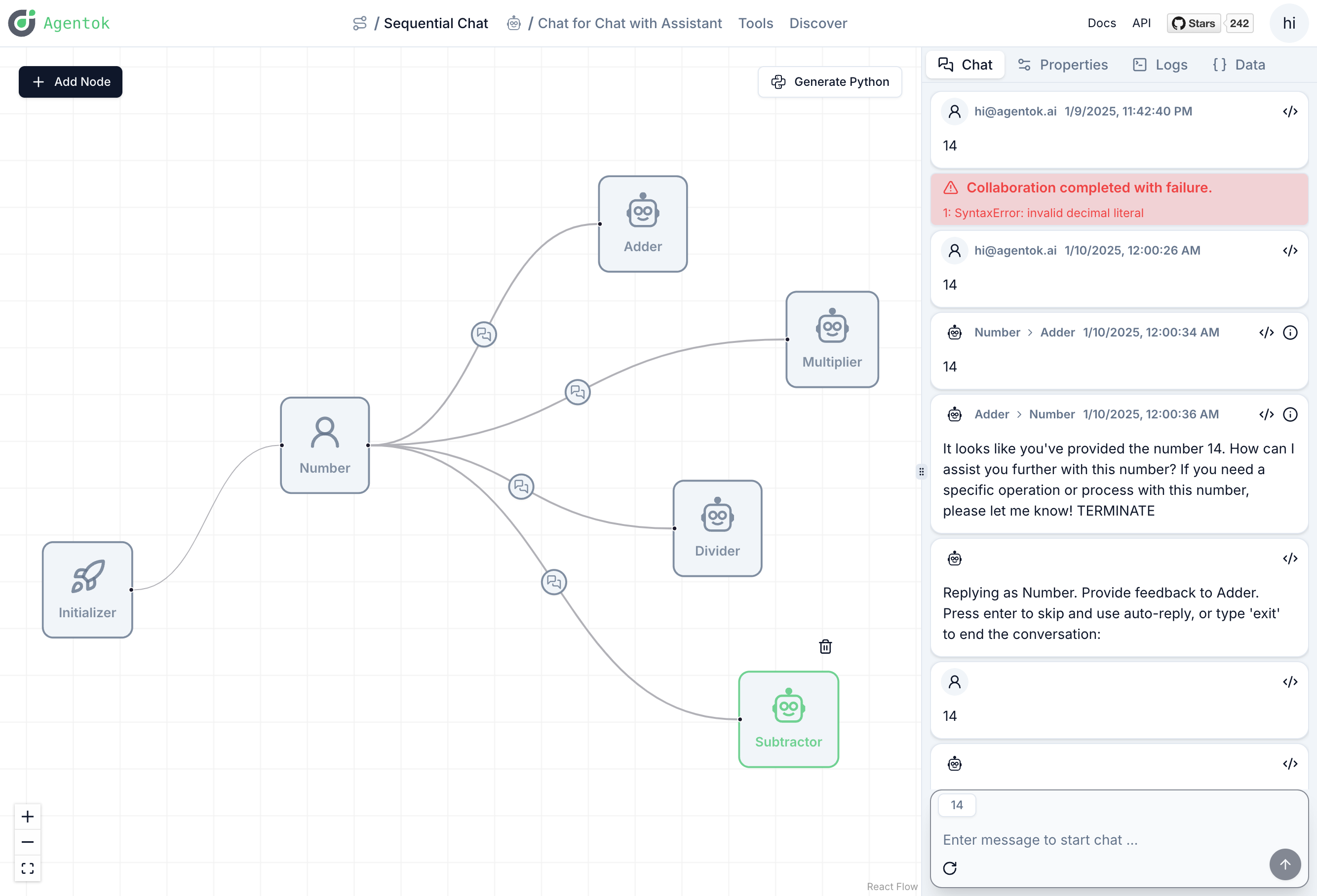 Sequential chat with tool configuration on an edge